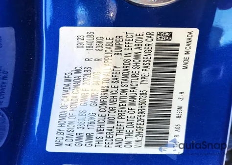 2024 Honda Civic Sport z USA, uszkodzony, nr VIN 2HGFE2F59RH507385